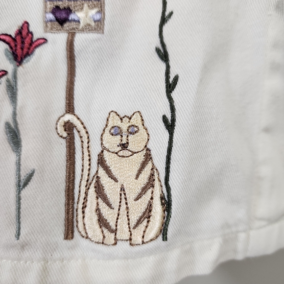 Vintage Christopher & Banks embroidered cat & birds button front shirt jacket XL - Picture 8 of 9